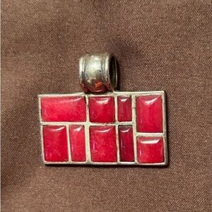Red and Silver Geometric Sterling Silver Pendant